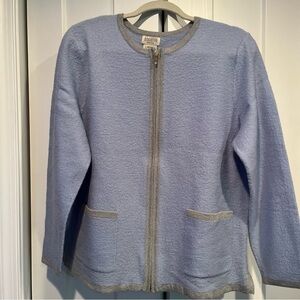 VTG Classic Elements 100% wool blue and silver zip cardigan sweater Large Petite